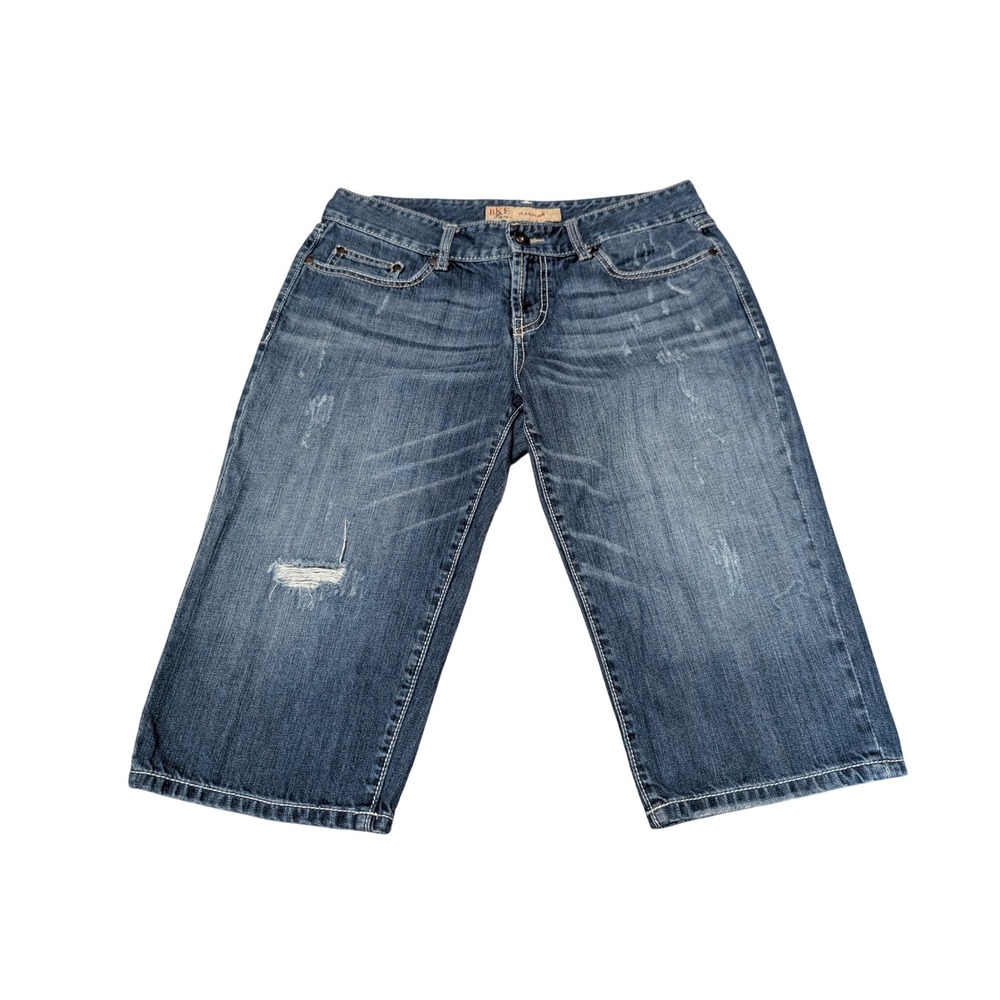 BKE Denim Shorts Women 30 Blue Hannah Capri Long Distressed Vintage Y2K Cotton